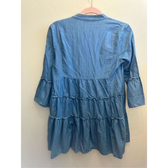 Peter Som Denim Chambray Tiered Dress Size 0 - Picture 8 of 8